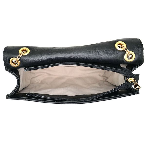 Bolsa Preta em couro com alça de correntes