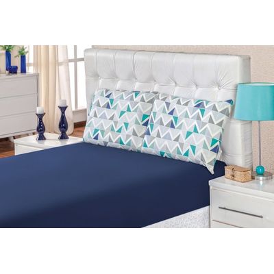 Edredom 2,60m x 2,40m + Jogo de Cama Malha Quality King 04 Peças 100% Algodão - Geométrico Azul