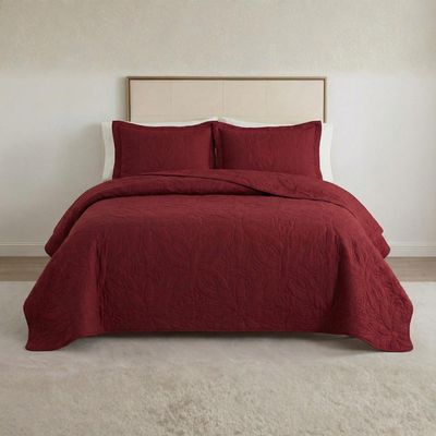 Kit Cobre Leito Colcha Charlote Solteiro 2 Peças Dupla Face Liso Classic - Vermelho - 100% Poliéster