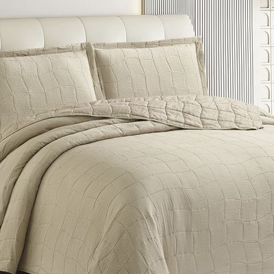 Kit Cobre Leito Colcha Anarruga 3 Peças Casal 220x240cm Bege Sonhare