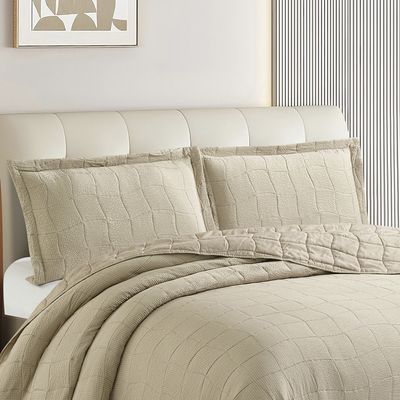 Kit Cobre Leito Colcha Anarruga 3 Peças Casal 220x240cm Bege Sonhare