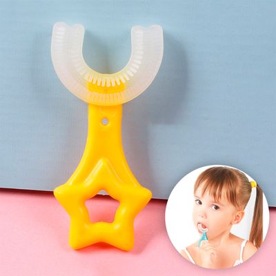 Escova De Dentes Infantil De Silicone Formato Em U 360 Graus Cor:Amarelo