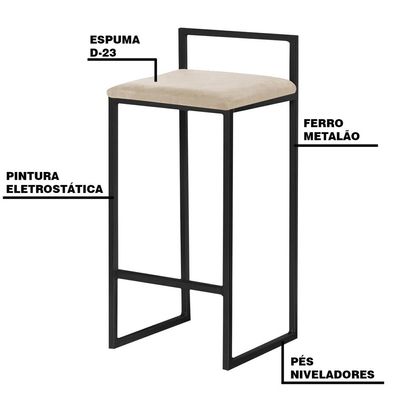 Banqueta Decorativa Selena Base Preta Veludo Bege - Gran Belo