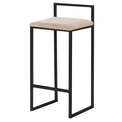 Banqueta Decorativa Selena Base Preta Veludo Bege - Gran Belo