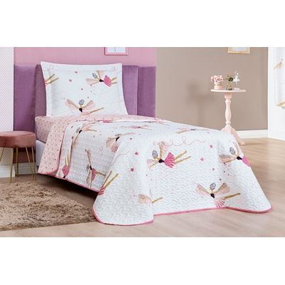 Kit Colcha + Jogo de Cama Bouti Kids Solteiro Infantil 5 Peças 100% Poliéster - Bailarina