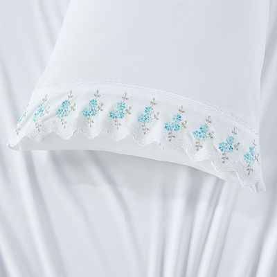 Jogo de Cama Lençol Casal Bordado Acalanto 4 Peças - Branco - 100% Poliéster