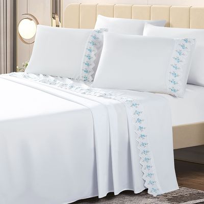 Jogo de Cama Lençol Casal Bordado Acalanto 4 Peças - Branco - 100% Poliéster