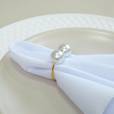 Kit 50 Anéis Para Guardanapos 4cm x 3cm Pérola Duplo Grande Mesa Posta - Dourado