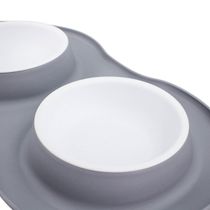 Comedor Pote Para Ração Agua Tigela Duplo Cachorro Gato Silicone Cor:Cinza