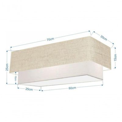 Plafon Duplo Retangular Vivare Md-3044 Cúpula Em Tecido Bivolt Rustico-bege-branco 127/220v