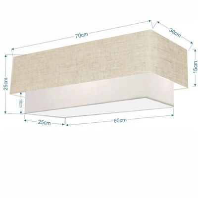 Plafon Duplo Retangular Vivare Md-3044 Cúpula Em Tecido Bivolt Rustico-bege-branco 127/220v