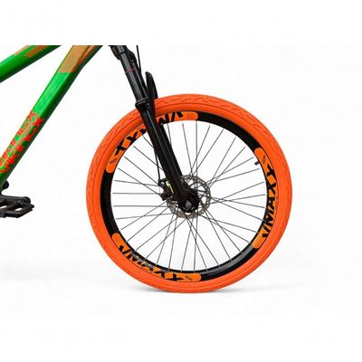 Bicicleta Aro 26 Vikingx Tuff Freio Hidráulico 21v Freeride Rodas Vmaxx Suspensão Pneu Flame Verde-Laranja X35