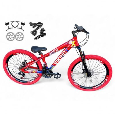 Bicicleta Aro 26 Vikingx Tuff Câmbios Shimano Freio Hidráulico 21v Freeride Aro Vmaxx Flame vermelho-Azul X25
