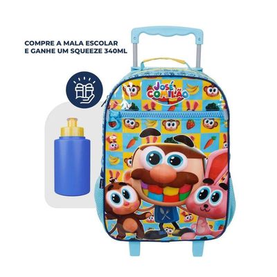 Mochila Rodinha Squeeze Infantil Escolar José Comilão Azul Dmw