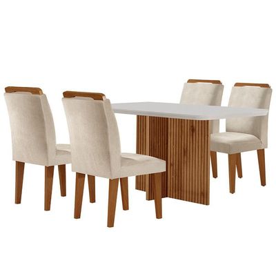 Mesa Olímpia 120cm Mdf Canto Copo Com 4 Cadeiras Athenas