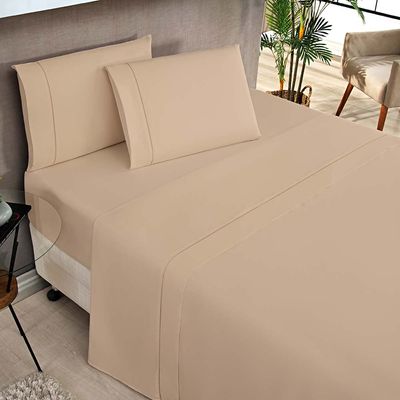 Jogo de Cama Lençol Milano Casal Queen Percal 180 Fios Ponto Palito Liso 04 Peças - Cáqui