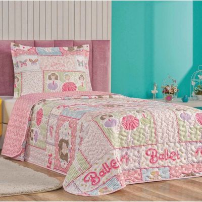 Enxoval Kit Colcha + Jogo De Cama Lençol Bouti Solteiro Infantil Kids 4 Peças - Ballet