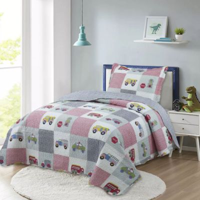 Kit Cobre Leito Colcha Magic Solteiro Infantil 2 Peças Microfibra 180 Fios - Carros Patchwork
