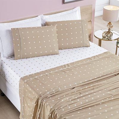 Jogo de Cama Lençol Celine Solteiro 03 Peças Micropercal 200 Fios Bolinhas - Cáqui