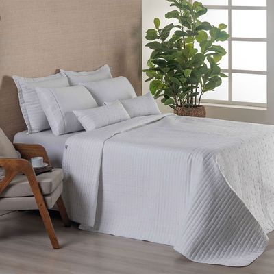 Kit Cobre Leito Casal Padrão + Almofada 5 Peças Bordado Urbany Hipercal 400 Fios 100% Poliéster - Branco