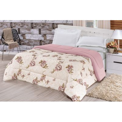 Edredom 2,60m x 2,40m + Jogo de Cama Malha Quality King 04 Peças 100% Algodão - Rosê
