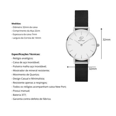 Relógio Feminino Analógico Prata Casual Delicado New Port