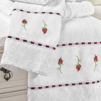 Jogo de Banho Toalhas Yasmin 5 Peças 100% Algodão 320g/m² Suave Floral - Branco