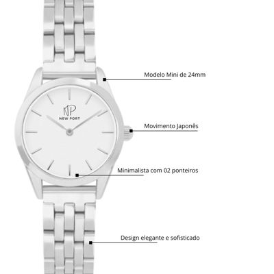Relógio Feminino Prata Elegante Delicado Pequeno New Port