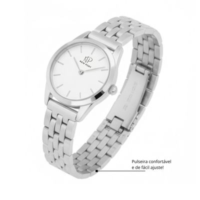 Relógio Feminino Prata Elegante Delicado Pequeno New Port
