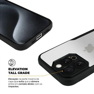 Kit Capa Dual Shock Sense e Pelicula Coverage 5D Pro Preta para iPhone 15 Pro - Gshield
