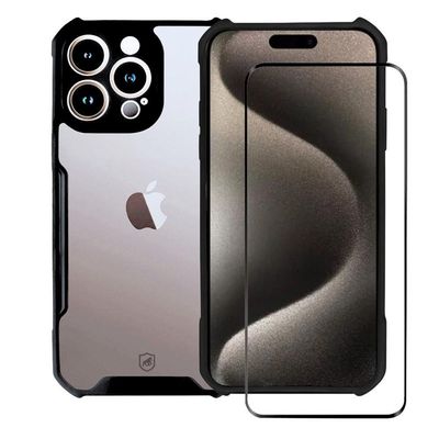 Kit Capa Dual Shock X e Pelicula Coverage 5D Pro Preta para iPhone 15 Pro - Gshield