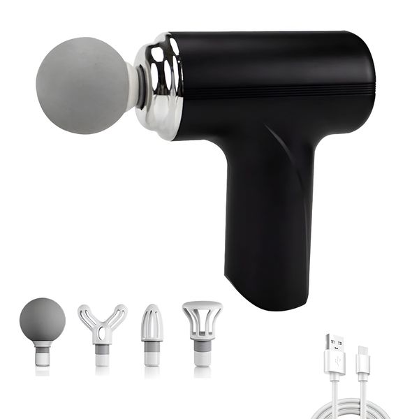 Pistola Massageadora Portátil Recarregável Preto