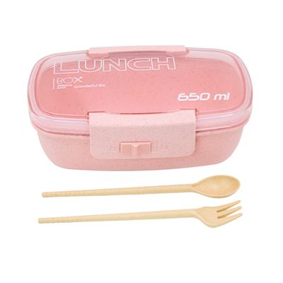Marmita Pote 650ml Com Tampa Garfo Colher Rosa
