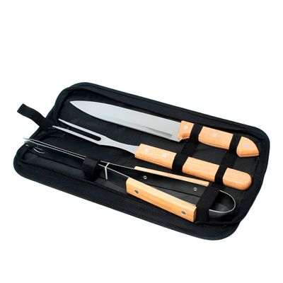 Kit Churrasco Premium 3 Peças em Aço Inox e Madeira