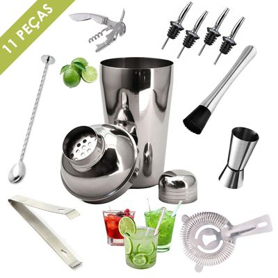 Kit Barman Coqueteleira Profissional 500ml 11 Peças