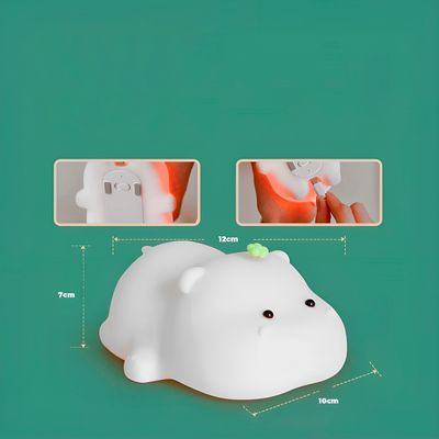 Luminária Infantil Hipopótamo em Silicone com LED 3 Níveis Luz Quente Recarregável USB 1200mAh
