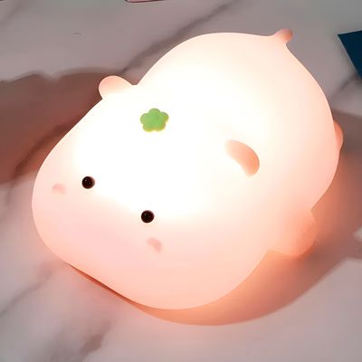 Luminária Infantil Hipopótamo em Silicone com LED 3 Níveis Luz Quente Recarregável USB 1200mAh