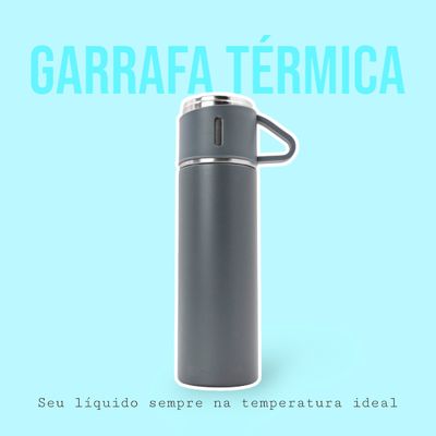 Garrafa Termica Parede Dupla 3 Copo Aço Inox Squeeze 500ml Cor:Cinza