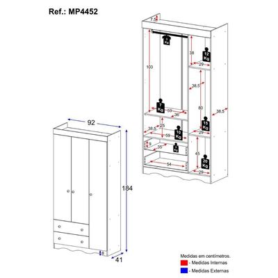 Guarda-roupa Infantil 92cm 3 Portas E 2 Gavetas Realeza Multimóveis Mp4452 Branco/madeirado Branco/madeirado