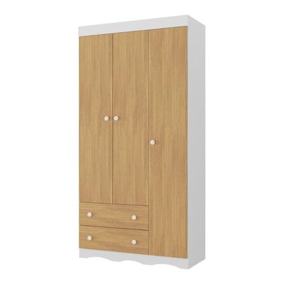 Guarda-roupa Infantil 92cm 3 Portas E 2 Gavetas Realeza Multimóveis Mp4452 Branco/madeirado Branco/madeirado