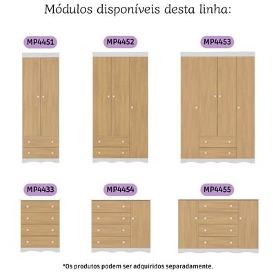 Guarda-roupa Infantil 92cm 3 Portas E 2 Gavetas Realeza Multimóveis Mp4452 Branco/madeirado Branco/madeirado