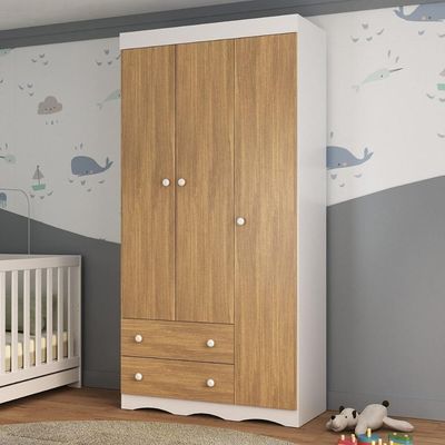 Guarda-roupa Infantil 92cm 3 Portas E 2 Gavetas Realeza Multimóveis Mp4452 Branco/madeirado Branco/madeirado