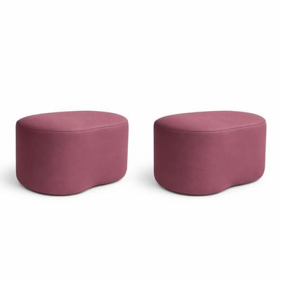 Kit 2 Puff Orgânico Curvo Feijão Sala Redondo Confortável Moderno Suede Rose