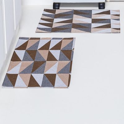 Kit Passadeira Tapete Cozinha 3 Peças Jacquard Base Antiderrapante - Losango Avelã