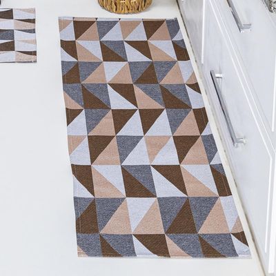 Kit Passadeira Tapete Cozinha 3 Peças Jacquard Base Antiderrapante - Losango Avelã