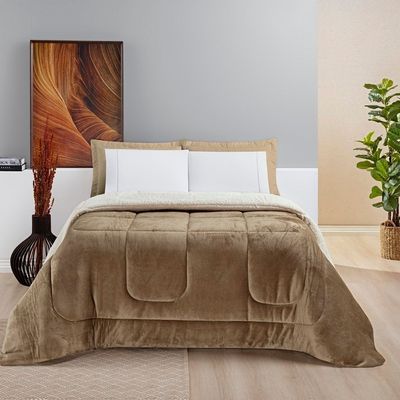 Coberdrom Sherpa e Flannel Everest Solteiro Manta Alta 150g 01 Peça - Caqui