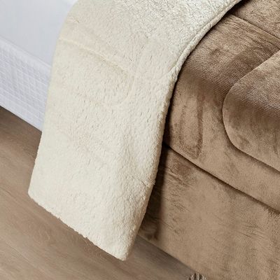 Coberdrom Sherpa e Flannel Everest Solteiro Manta Alta 150g 01 Peça - Caqui