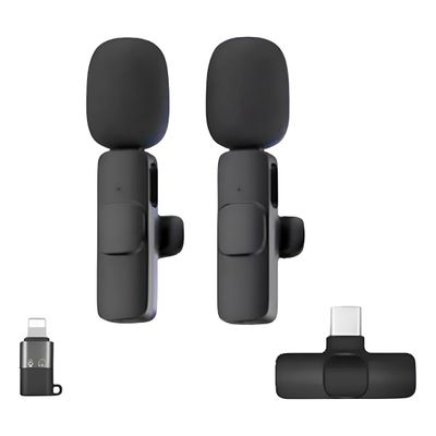2 Microfones Wireless Lapela Adaptador IOS Encaixe Tipo C Sem Fio K9-2IN1-2 | Áudio Profissional Plug & Play