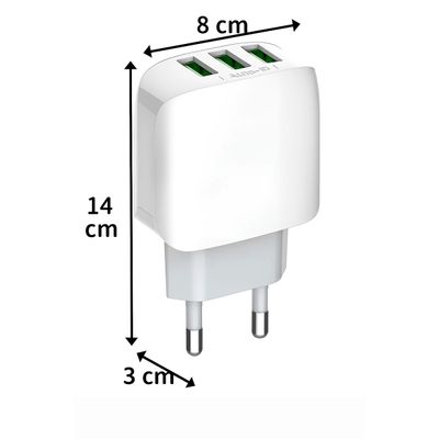 Adaptador Carregador Tomada Três Saídas Cabo USB-C