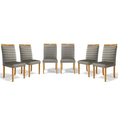 Kit Com 6 Cadeiras Sara Madeira Maciça Estofadas Para Mesa De Jantar Veludo Chumbo 109